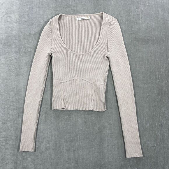 Abercrombie and Fitch Women XS Tan Ribbed Scoop‎ Neck Shirt - Picture 1 of 9